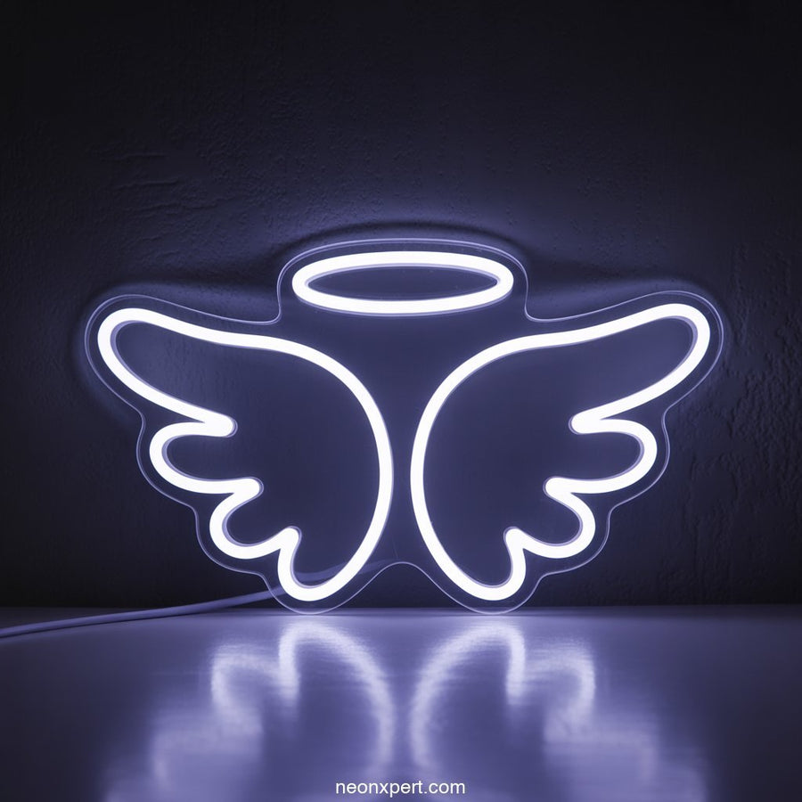 Angel Wings with Halo LED Neon Sign Neon Light - NeonXpertSmallWhite