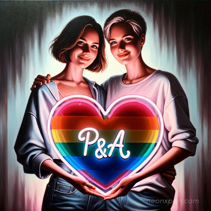 Custom LGBTQ Heart Neon Sign with Initials - NeonXpert