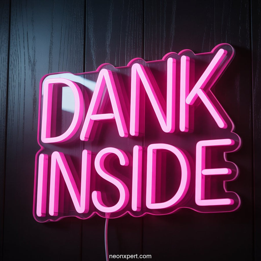 Dank Inside weed neon sign with glowing light - NeonXpertSmallWhite