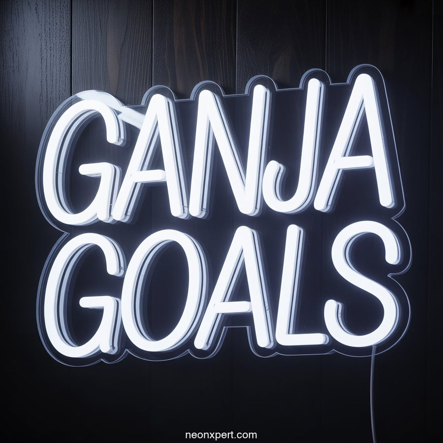 Ganja Goals weed neon sign glowing light - NeonXpertSmallWhite