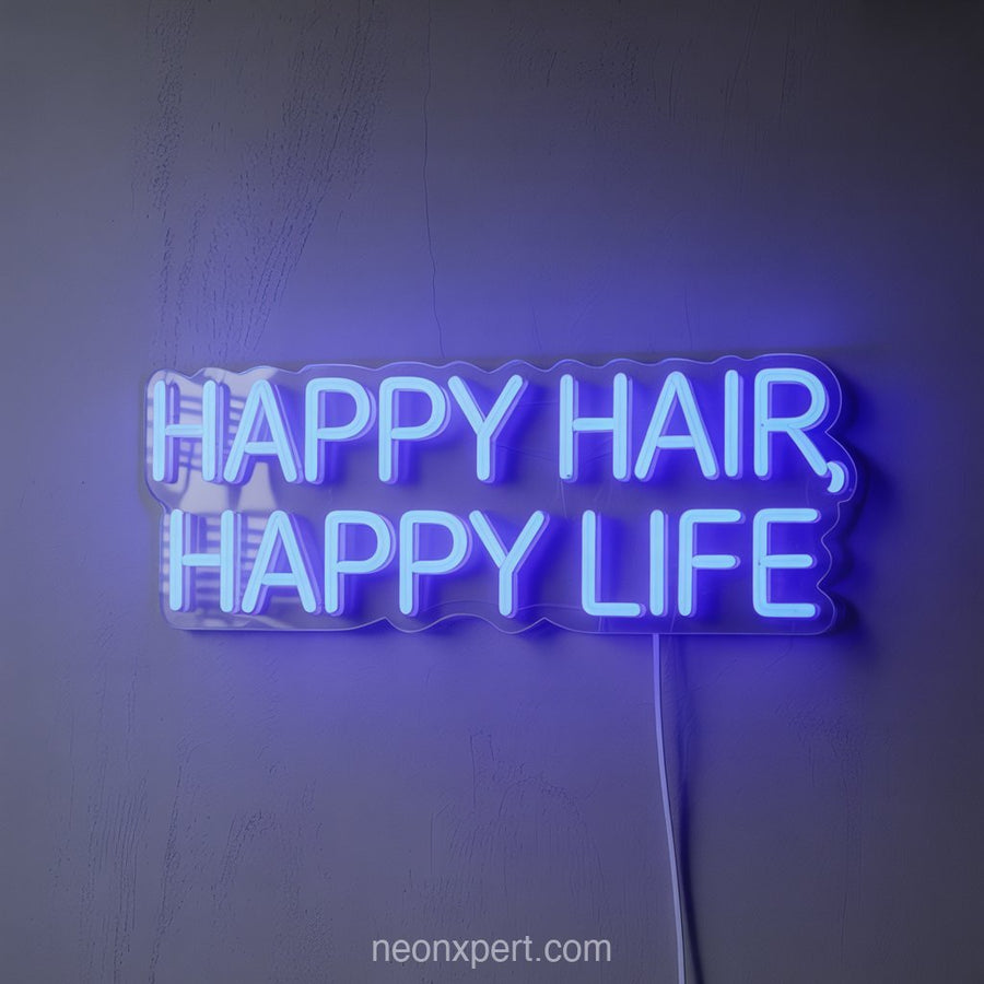 Happy Hair, Happy Life | Playful Neon Light for Salon Spaces - NeonXpertSmallWhite