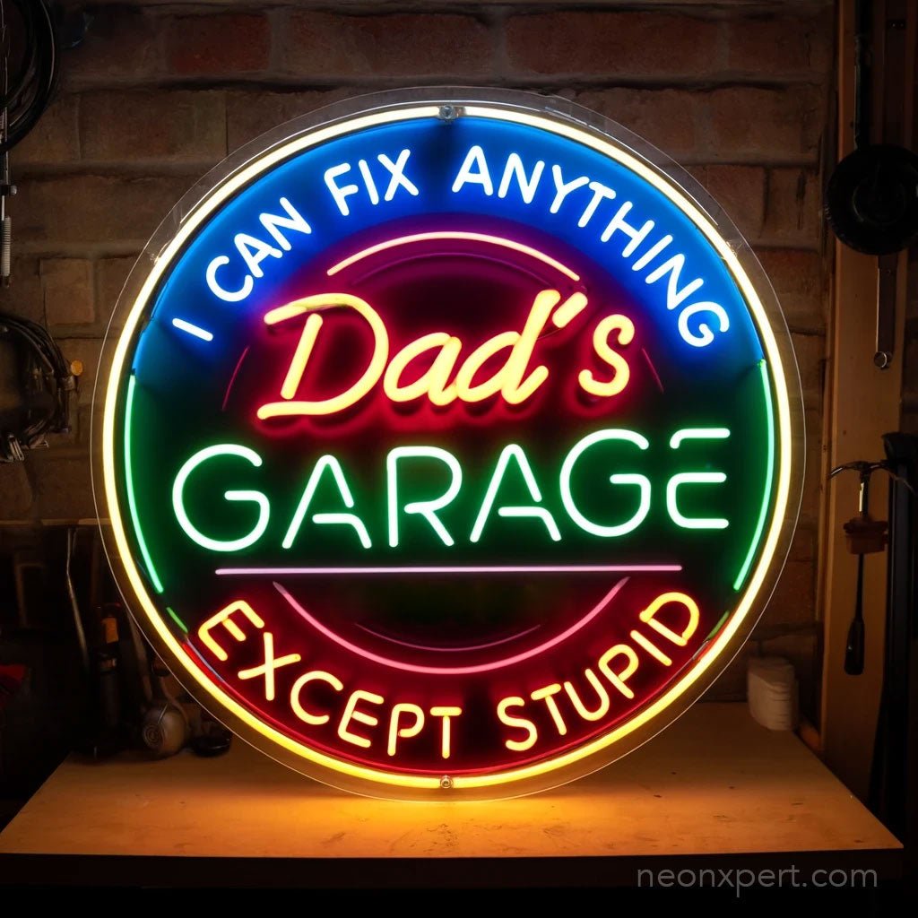 I Can Fix Anything Except Stupid - Custom Name Garage Neon Sign - NeonXpert
