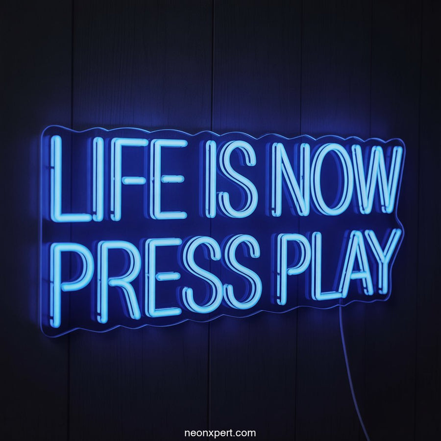 Life Is Now Press Play Neon Sign Decor - NeonXpertSmallWhite