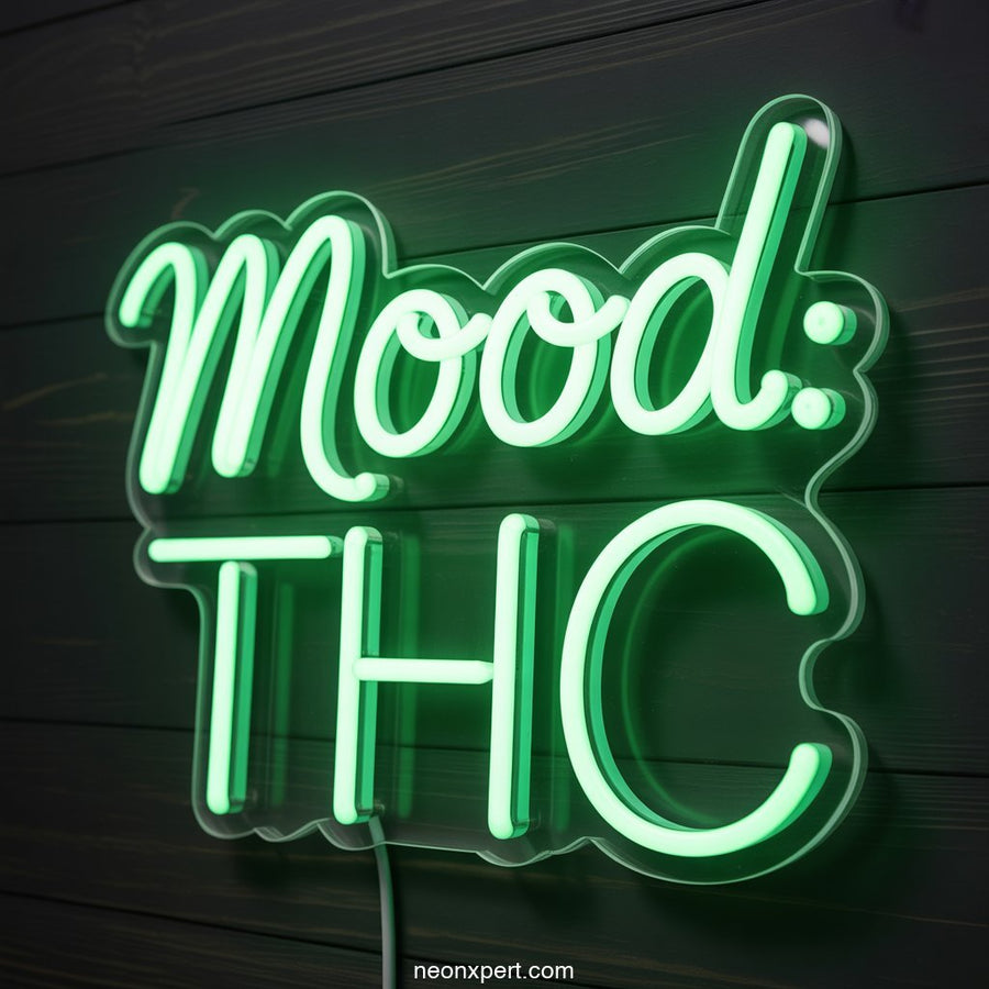 Mood: THC weed neon sign glowing light - NeonXpertSmallWhite