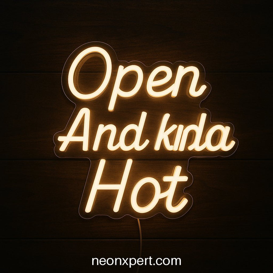 Open And Kinda Hot | LED Neon Sign for Inviting Spaces - NeonXpertSmallWhite