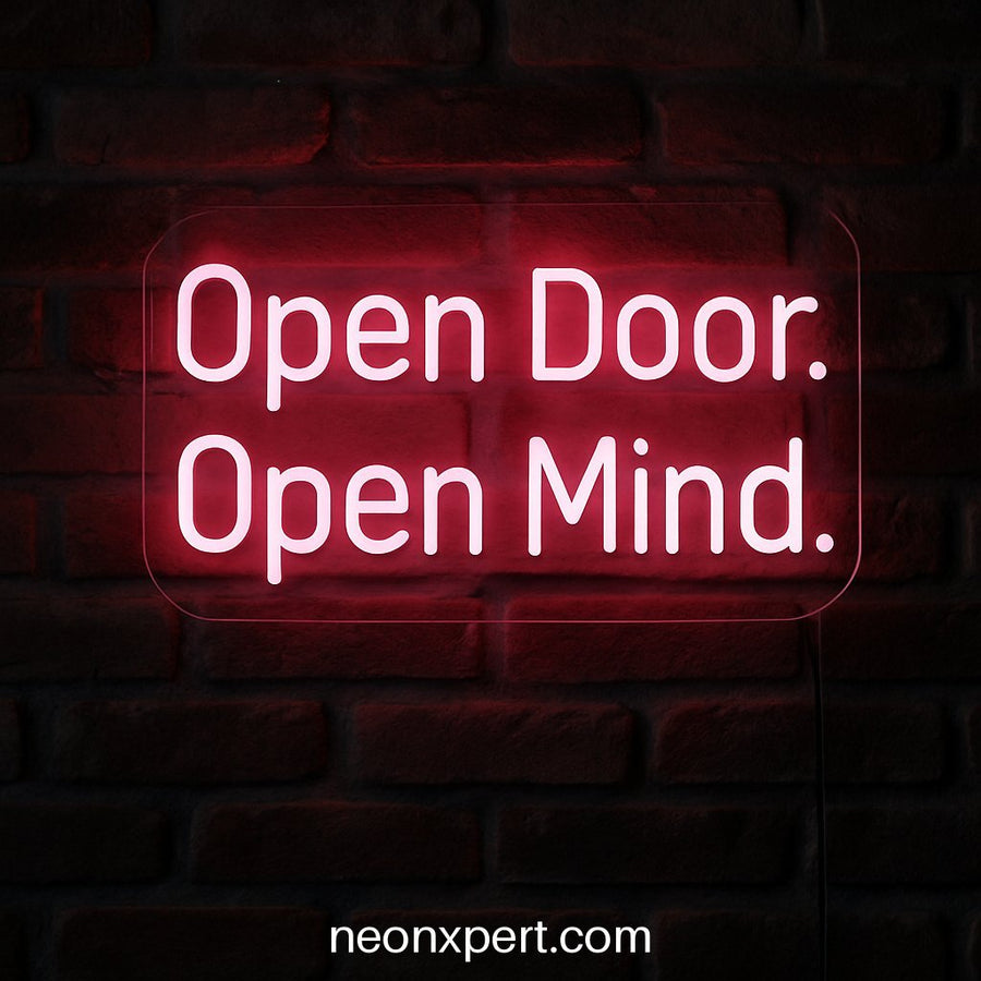 Open Door. Open Mind. | LED Neon Sign for Welcoming Spaces - NeonXpertSmallWhite