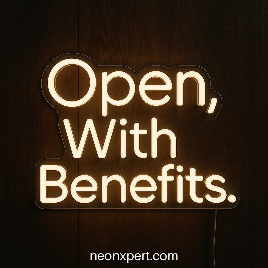 Open, With Benefits | LED Neon Sign for Dynamic Business Displays - NeonXpertSmallWhite
