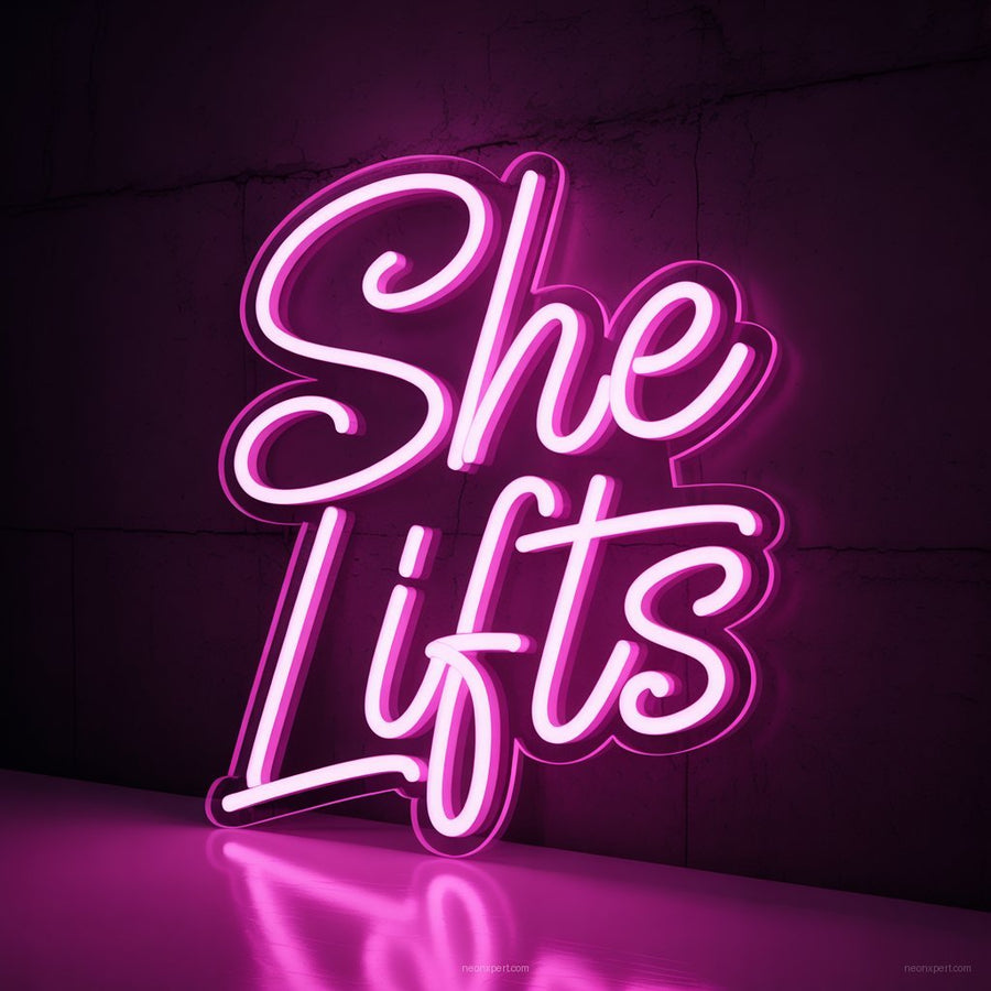 She Lifts Neon Sign Gym Decor - NeonXpertSmallWhite