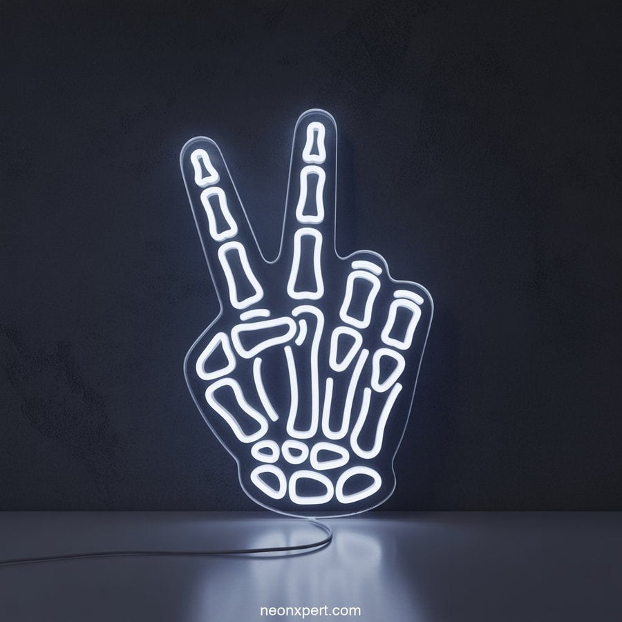 Skeleton Hand Peace Sign LED Neon Light - NeonXpertSmallWhite