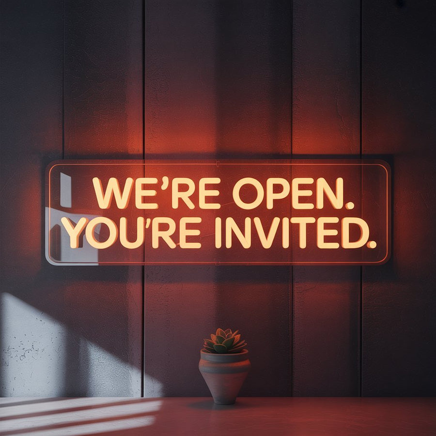 We’re Open. You're Invited | LED Neon Sign for Welcoming Spaces - NeonXpertSmallWhite
