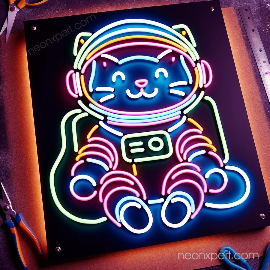 Astronaut Cat LED Neon Sign – Playful Decor for Cat and Space Lovers - NeonXpert