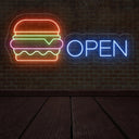 Neon Burger Open Sign - Led Neon Light For Burger Place - NEONXPERT