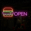Neon Burger Open Sign - Led Neon Light For Burger Place - NEONXPERT