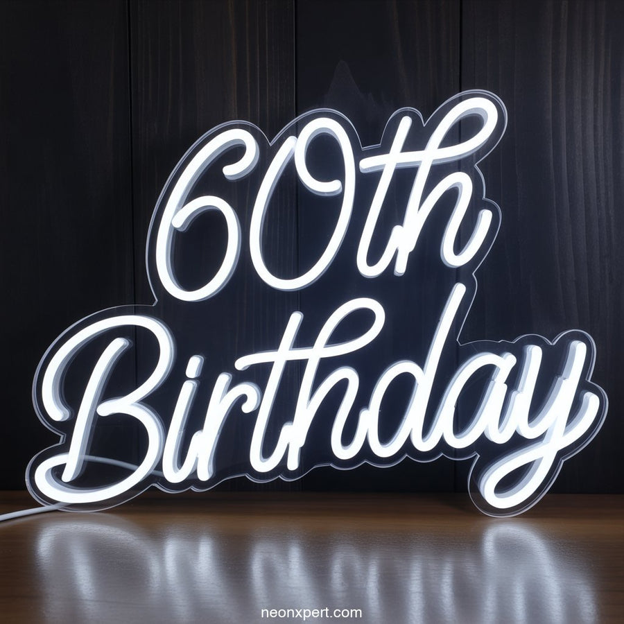 60th Birthday Neon Sign for Celebration Decor - NeonXpertSmallWhite