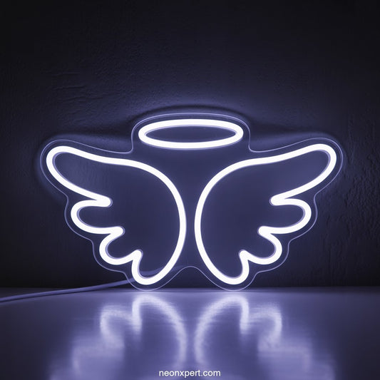 Angel Wings with Halo LED Neon Sign Neon Light - NeonXpertSmallWhite