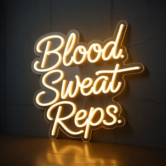 Blood. Sweat. Reps. Neon Sign Gym Decor - NeonXpertSmallWhite