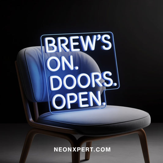 Brew's On. Door's Open | LED Neon Sign for Coffee Shops - NeonXpertSmallWhite