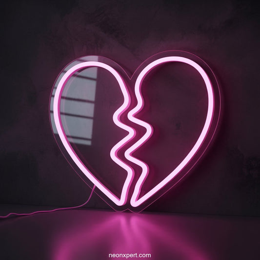 Broken Heart Neon Wall Art LED Neon Sign - NeonXpertSmallWhite