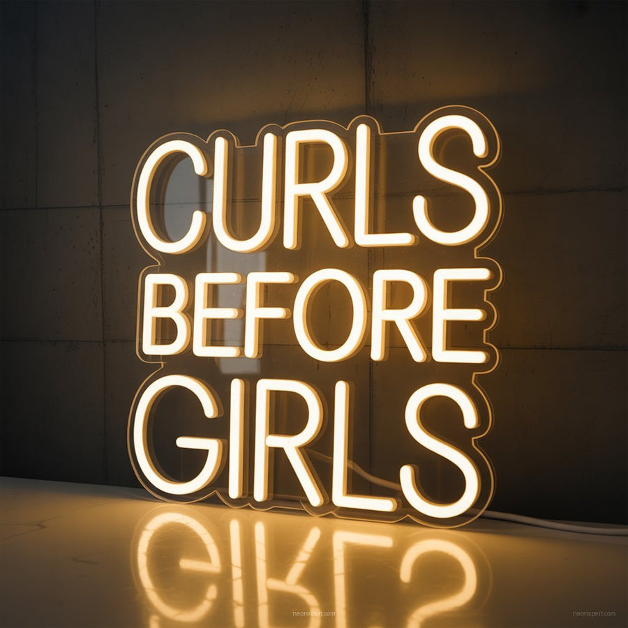 Curls Before Girls Neon Sign Gym Decor - NeonXpertSmallWhite