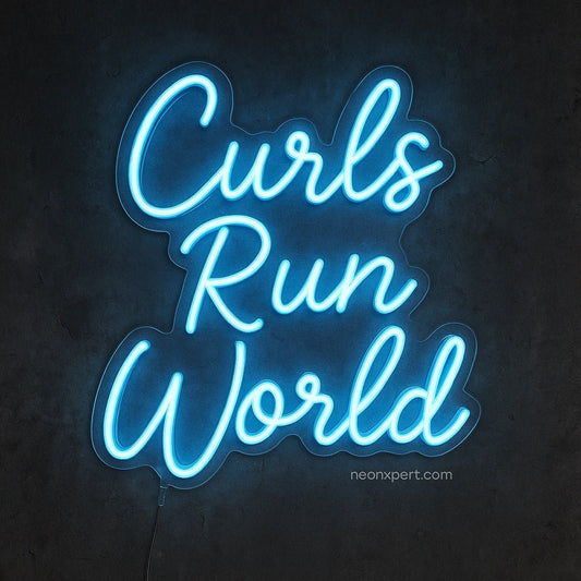 Curls Run World – LED Neon Sign for Beauty Salons - NeonXpertMedium