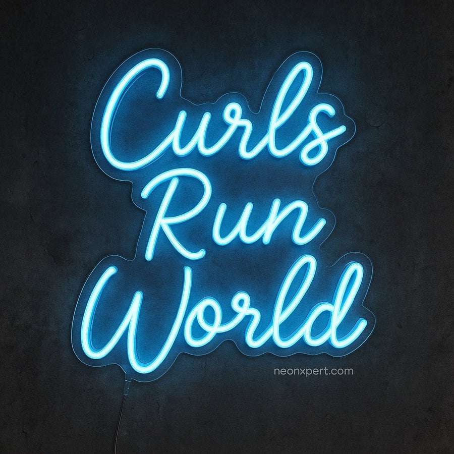 Curls Run World – LED Neon Sign for Beauty Salons - NeonXpertMedium