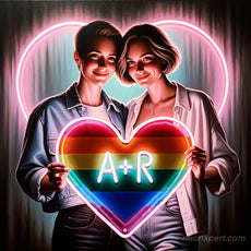 Custom LGBTQ Heart Neon Sign with Initials - NeonXpert