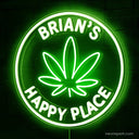 Custom Weed Neon Sign For Man Cave - Happy Place LED Light - NeonXpert18 x 18 inGreen