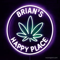 Custom Weed Neon Sign For Man Cave - Happy Place LED Light - NeonXpert18 x 18 inPurple