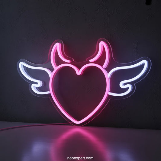 Devil Heart with Wings LED Neon Art Sign - NeonXpertSmallWhite