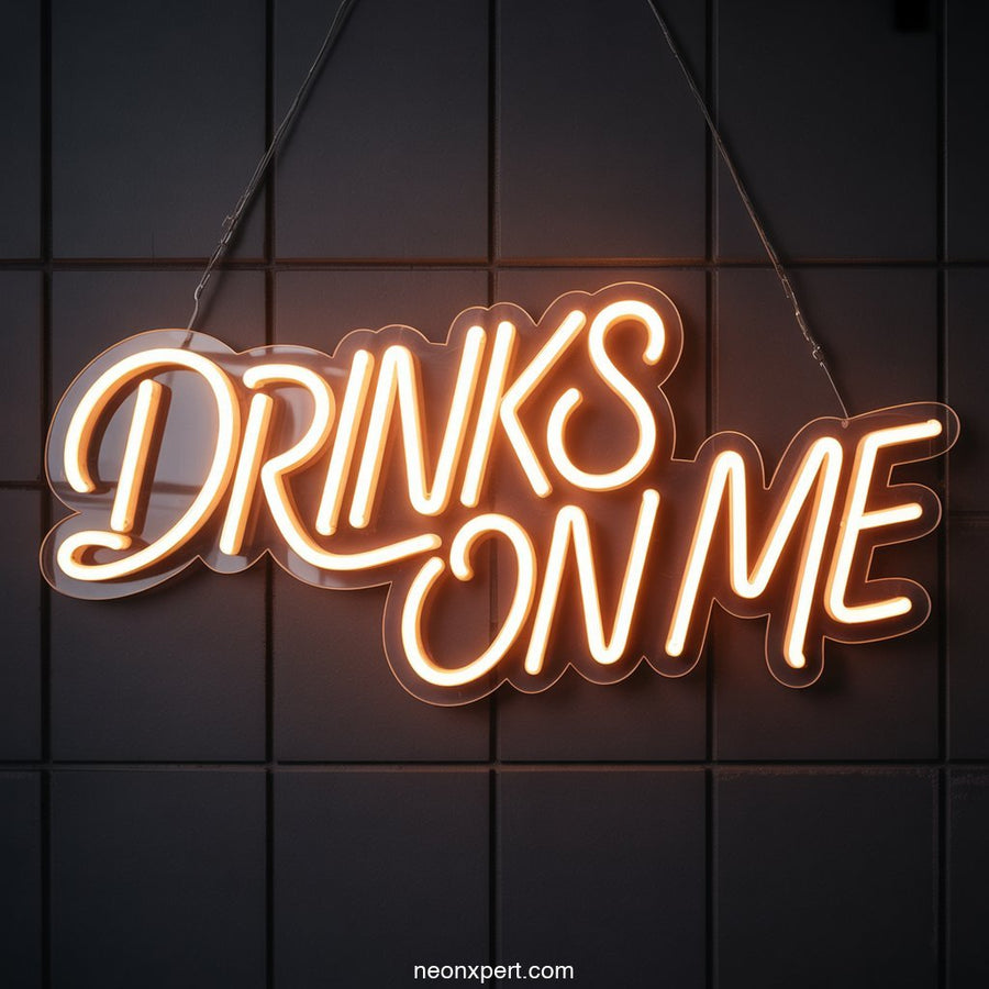 Drinks on Me Neon Sign Bar Display - NeonXpertSmallWhite