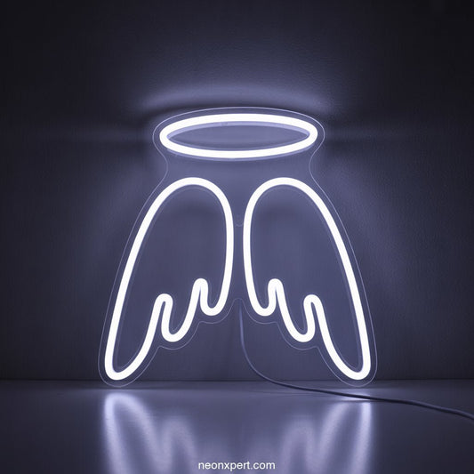 Faux Neon Angel Wings + Halo LED Neon Art Sign - NeonXpertSmallWhite