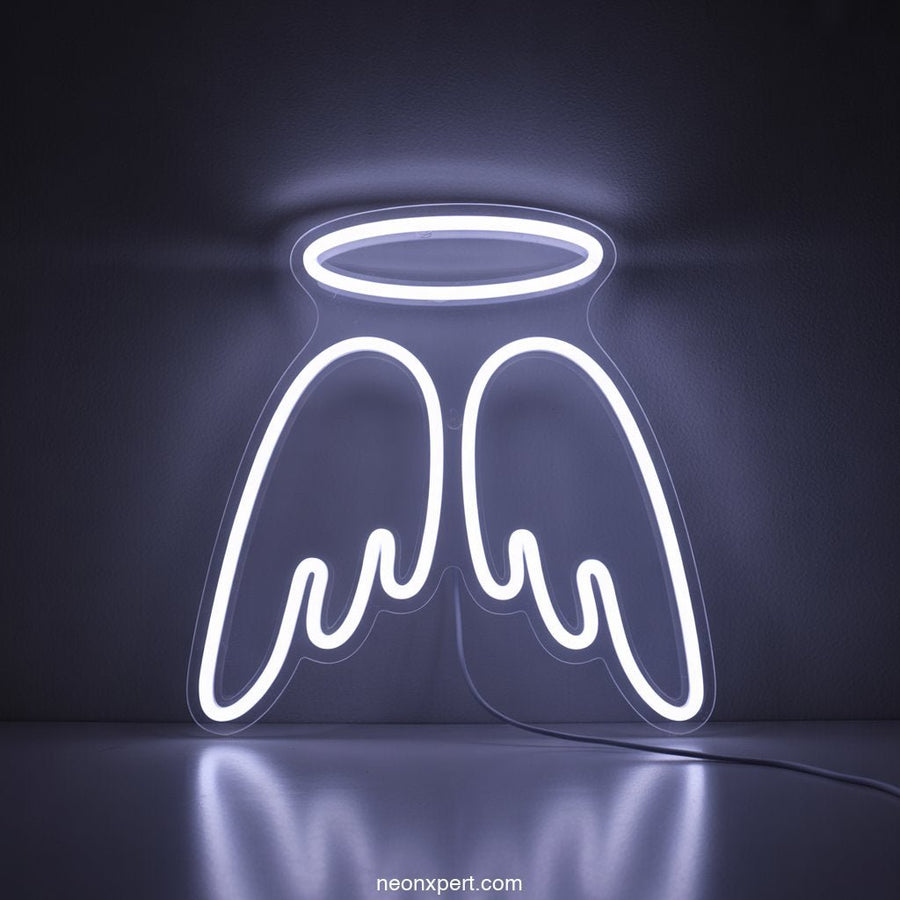 Faux Neon Angel Wings + Halo LED Neon Art Sign - NeonXpertSmallWhite