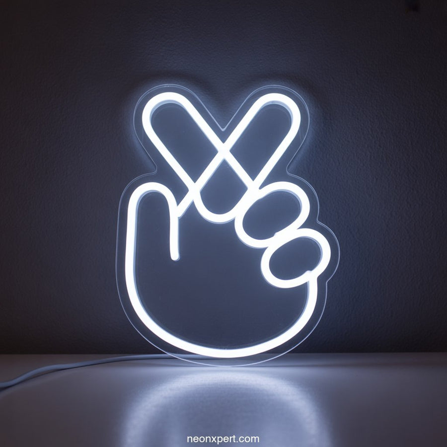 Fingers Crossed Emoji Light Sign LED Neon Art - NeonXpertSmallWhite