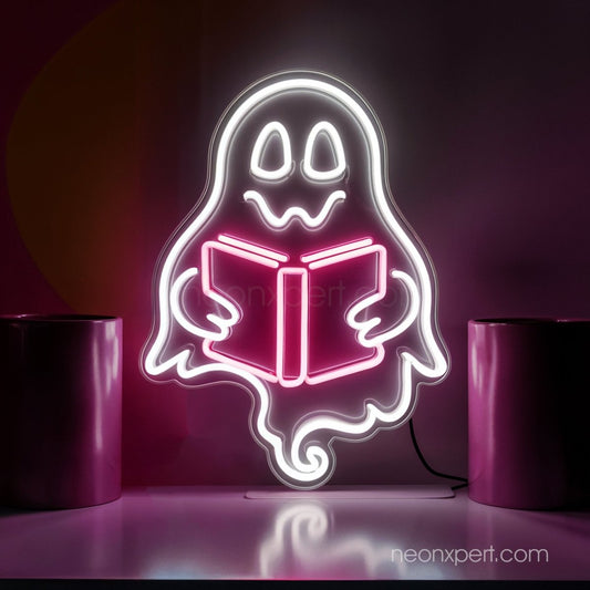 Ghost Reading Book LED Neon Sign | Halloween Dorm Decor & Library Neon Sign - NeonXpert