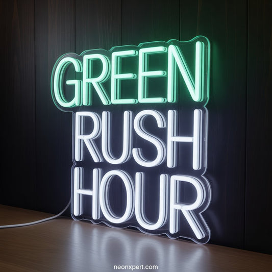 Green Rush Hour weed neon sign glowing light - NeonXpertSmallWhite
