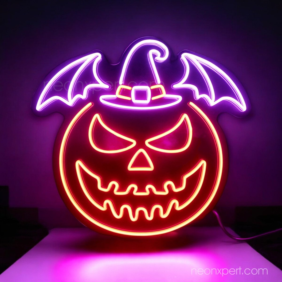 Halloween Pumpkin Jack - O - Lantern Neon Sign | Spooky Bat & Witch Hat Decorations - NeonXpert