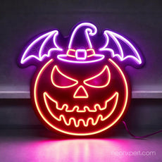 Halloween Pumpkin Jack - O - Lantern Neon Sign | Spooky Bat & Witch Hat Decorations - NeonXpert