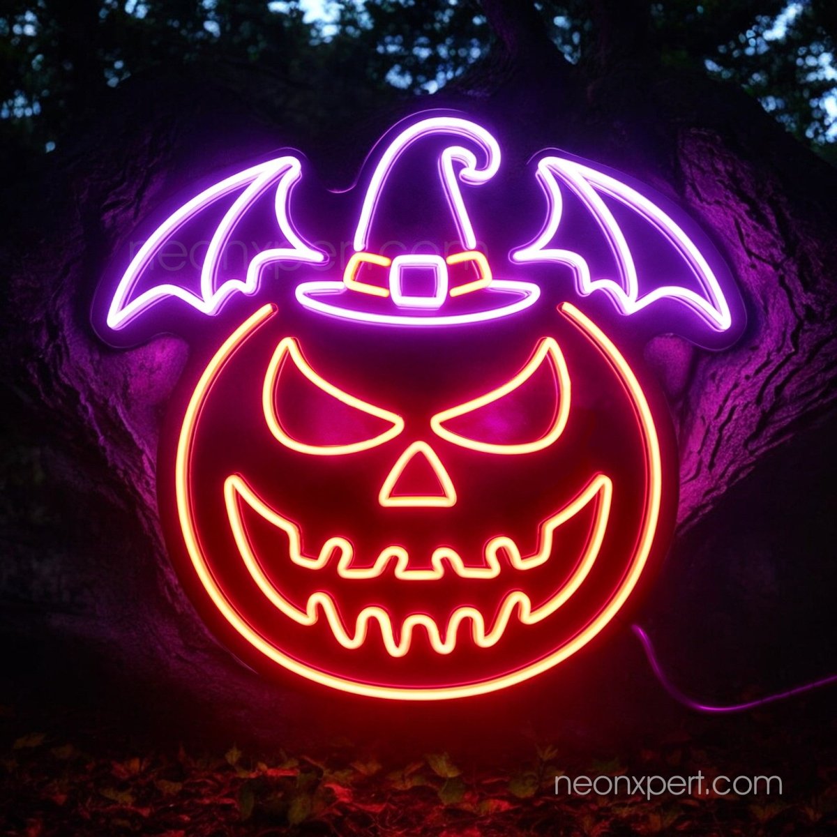 Halloween Pumpkin Jack - O - Lantern Neon Sign | Spooky Bat & Witch Hat Decorations - NeonXpert