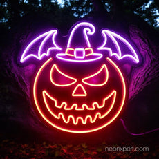 Halloween Pumpkin Jack - O - Lantern Neon Sign | Spooky Bat & Witch Hat Decorations - NeonXpert