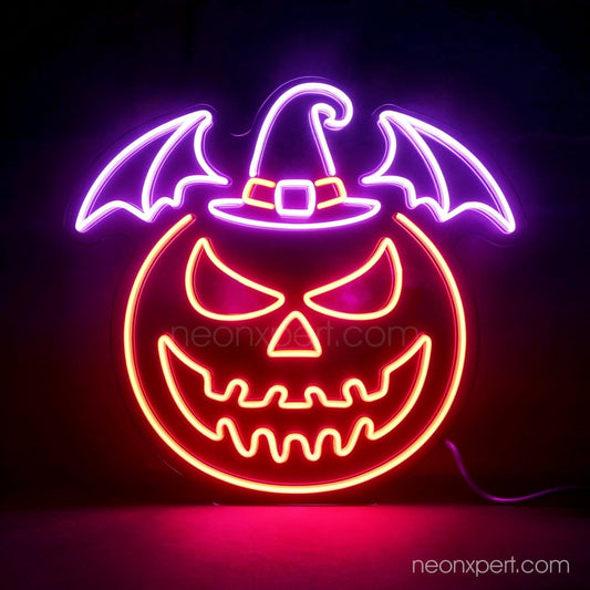 Halloween Pumpkin Jack - O - Lantern Neon Sign | Spooky Bat & Witch Hat Decorations - NeonXpert