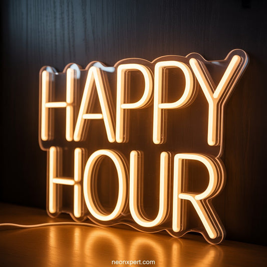 Happy Hour Neon Light for Bar Decor - NeonXpertSmallWhite