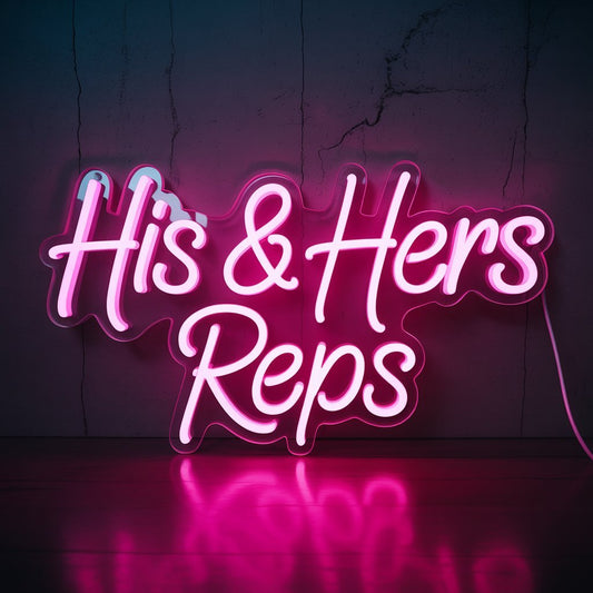 His & Hers Reps Neon Sign Gym Decor - NeonXpertSmallWhite