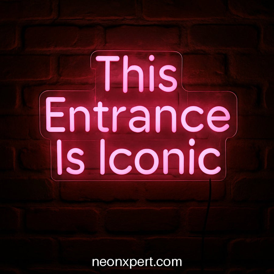 "Iconic Glow: 'This Entrance Is Iconic' | Open LED Neon Sign" - NeonXpertSmallWhite