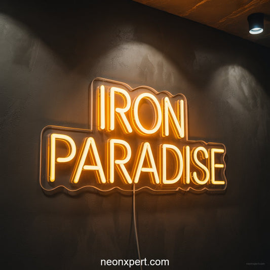 Iron Paradise Neon Sign Gym Decor - NeonXpertSmallWhite