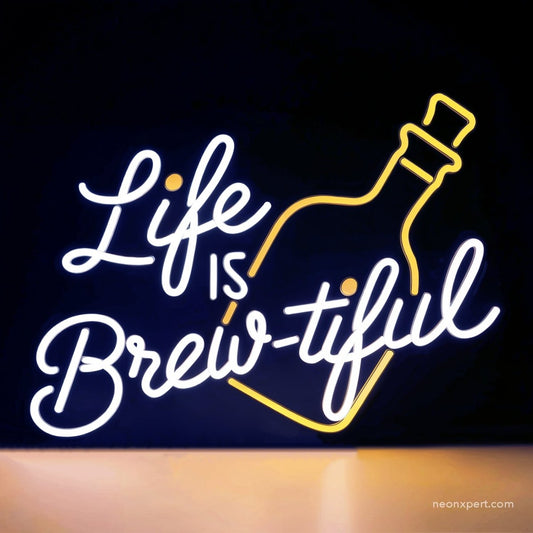 Life is Brew - tiful Neon Bar Signs for Home Bars | Funny Bar Signs Led Light - NeonXpert16 x 12 inYellow