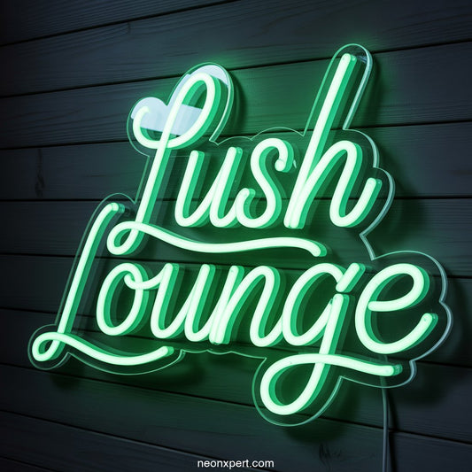 Lush Lounge weed neon sign, glowing light - NeonXpertSmallWhite