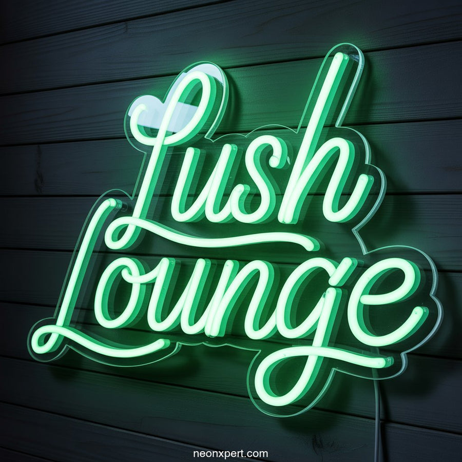Lush Lounge weed neon sign, glowing light - NeonXpertSmallWhite