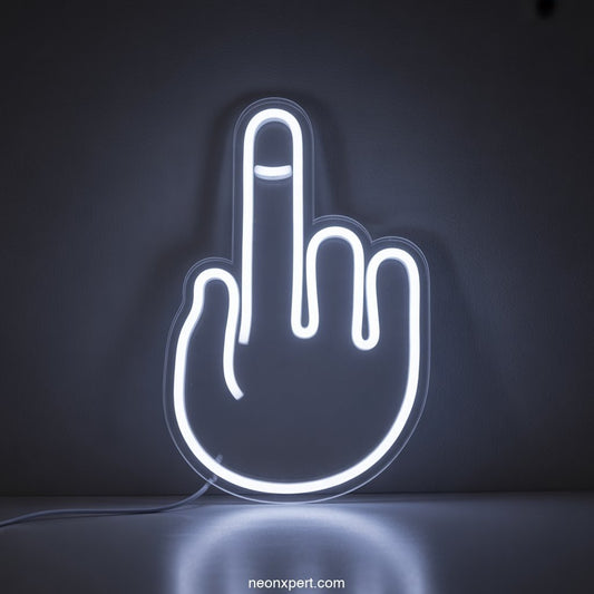 Middle Finger Faux Neon Sign LED Neon Art - NeonXpertSmallWhite