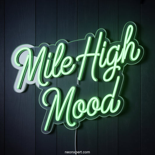 Mile High Mood weed neon sign glowing light - NeonXpertSmallWhite