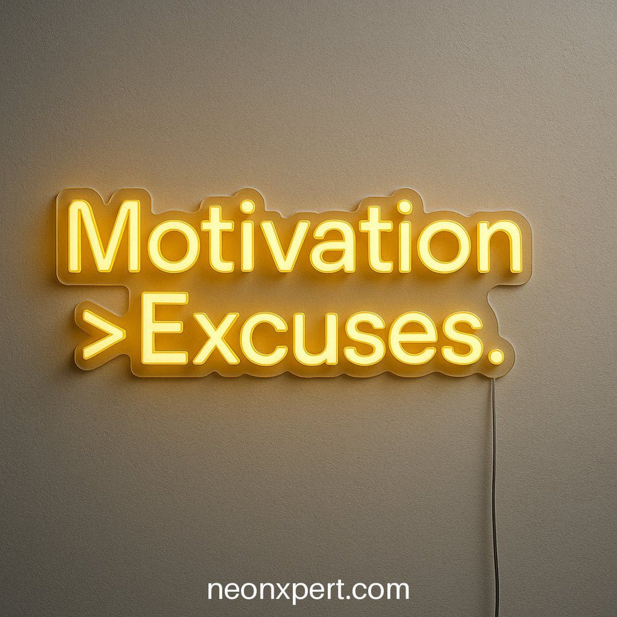 Motivation > Excuses | LED Neon Sign for Inspiration - NeonXpertSmallWhite